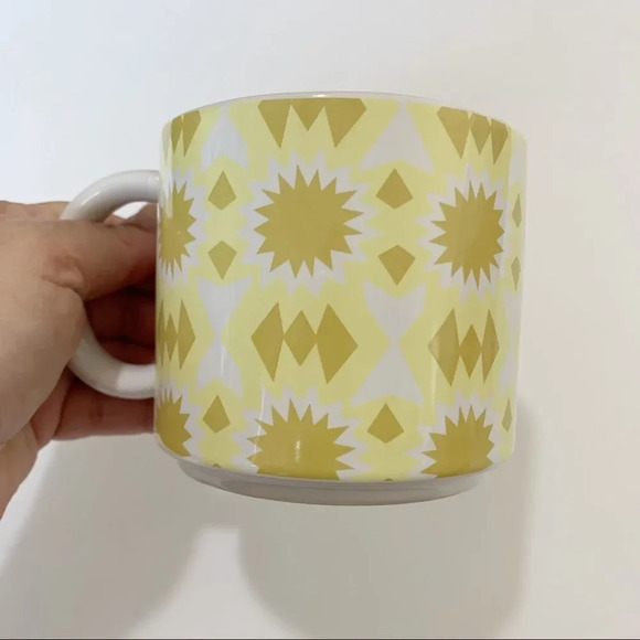 West Elm Initial Mug “F” Gold Yellow Aztec Print‎ Coffee Tea Ceramic Monogram - Picture 2 of 9